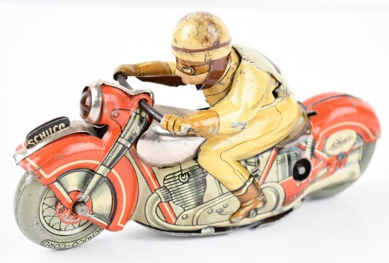 Schuco Motor Drill #1006 Motorcycle w/Driver Wind Up Toy