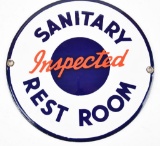 (Amoco) Sanitary Inspected Rest Room Porcelain Sign