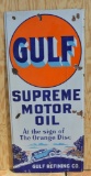 Gulf Supreme Motor Oil w/blue sedan Porcelain Sign