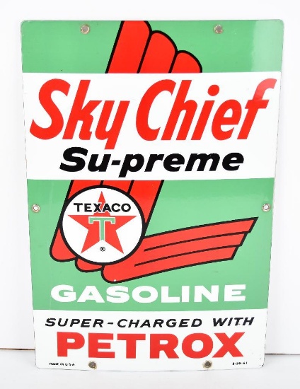 Texaco (white-T) Sky Chief Gas (regular) Porcelain Sign (TAC)