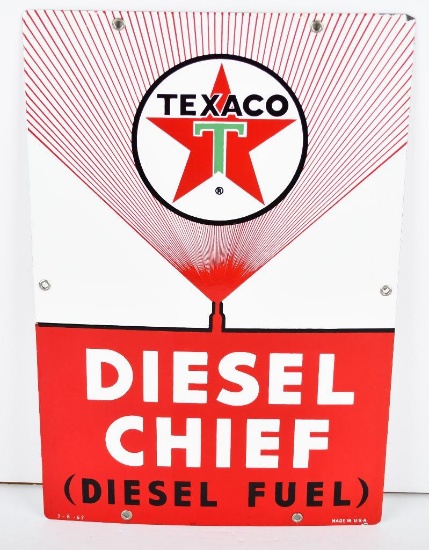Texaco (white-T) Diesel Chief (red) (regular) Porcelain Sign (TAC)