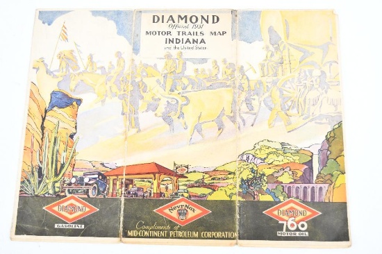 1931 Diamond Gasoline Motor Oil Road Map of Indiana