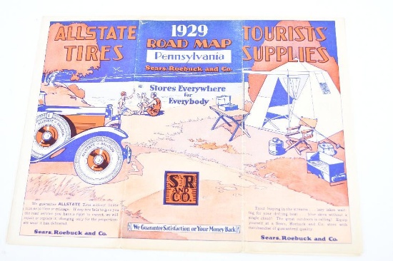 1929 Sears/Allstate Tires Road Map of Pennsylvania