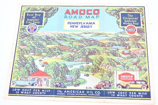 Circa 1930 Amoco Road Map of Pennsylvania & New Jersey