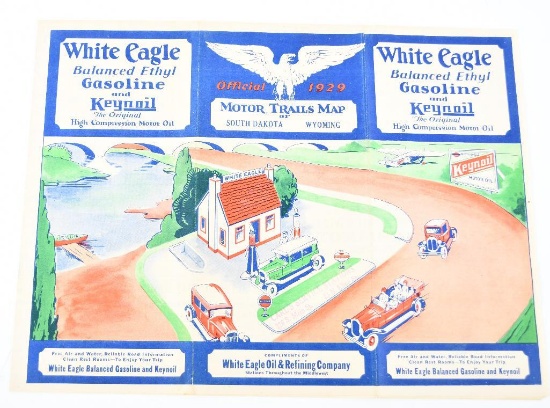 1929 White Eagle Gasoline Road Map of South Dakota & Wyoming