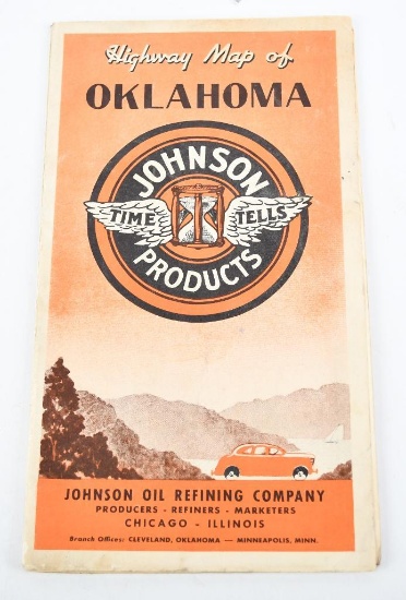Circa 1940 Johnson Time Tells Products Road Map of Oklahoma