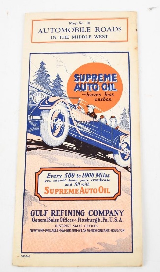 Circa 1930 Gulf Gasoline Road Map #18 Middle West
