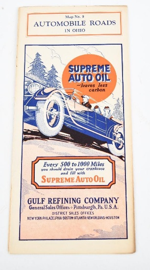 Circa 1930 Gulf Gasoline Road Map #9 Ohio