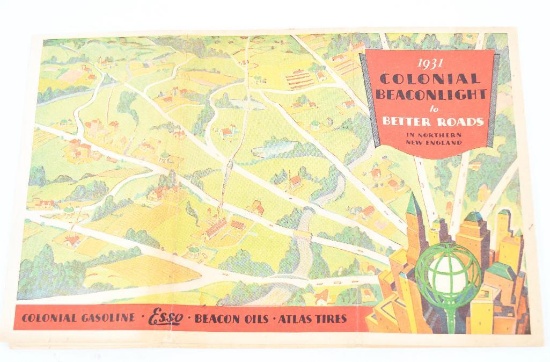 1931 Coloinal Beacon Esso Road Map of Northern New England