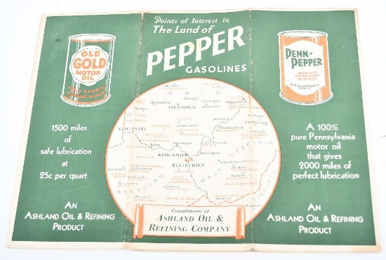 Circa 1940 Ashland Pepper Gasoline Road Map