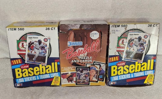 3 Unopened Boxes of Baseball Cards which include 1987 Donruss and 2 boxes of 1988 Fleer