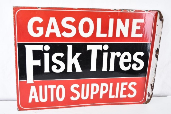 Fisk Tires Gasoline Auto Supplies Porcelain Flange Sign (TAC)