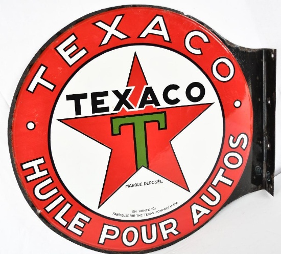 Texaco (black-T) Huile Pour Autos Porcelain Flange Sign (TAC)