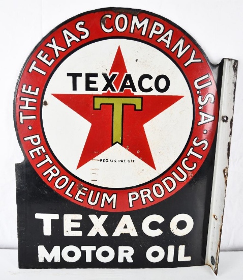 Texaco (black-T) Motor Oil Porcelain Flange Sign (TAC)