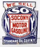 We Sell Socony Motor Gasoline Porcelain Flange Sign (TAC)