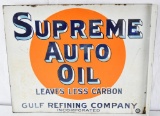 Supreme Auto Oil Gulf Refining Porcelain Flange Sign (TAC)