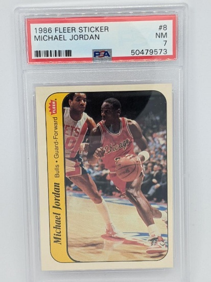 1986 Fleer NBA Michael Jordan Rookie Sticker Card PSA 7 NrMint!