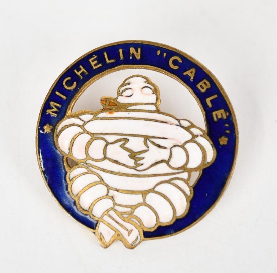 Michelin Cable Bibendum Enameled Badge Lapel Pin Cigar 1920's