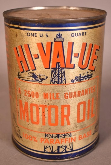 Hi-Val-Ue Motor Oil w/derrick logo Quart Can