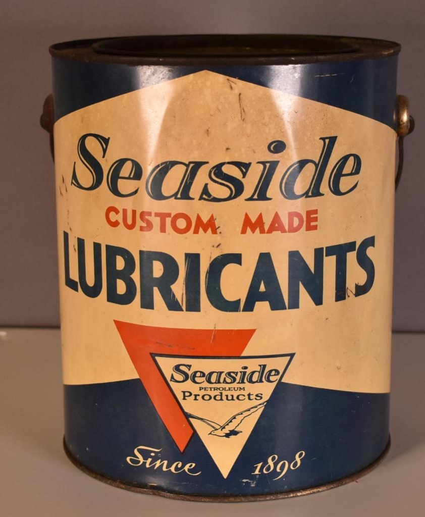 Seaside Ten Pound Round Metal Grease Can With Handle Art Antiques Collectibles Collectibles Advertising Gas Oil Advertising Online Auctions Proxibid