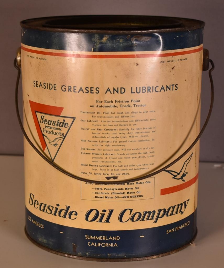 Seaside Ten Pound Round Metal Grease Can With Handle Art Antiques Collectibles Collectibles Advertising Gas Oil Advertising Online Auctions Proxibid