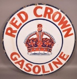 Red Crown Gasoline w/Indiana Crown Logo Porcelain Sign
