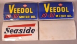 3-Original Ad Glass for National Gas Pump Seaside & 2-Veedols