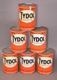 6-Tydol Motor Oil Quart round metal cans