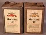2-Mobiloil Five Gallon Metal Square Cans