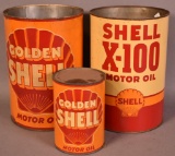 3-Shell Motor Oil Cans 2-Five Quarts & One
