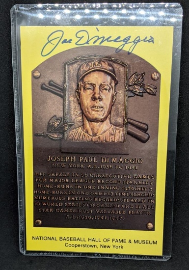 Autographed Joe Dimaggio Baseball Hall of Fame Gold Plaque Card