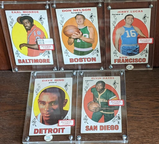 Lot of 5 1969 Topps NBA Tall Boy Basketball Cards w/ Earl Monroe Elvin Hayes Jerry Lucas Rookie Card