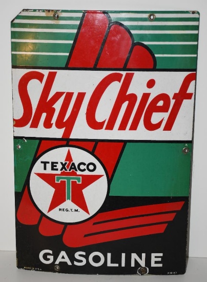 Texaco (white-T) Sky Chief Gasoline Porcelain Sign