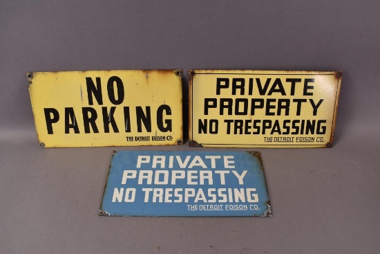 3-Porcelain No Parking/ Trespassing Signs