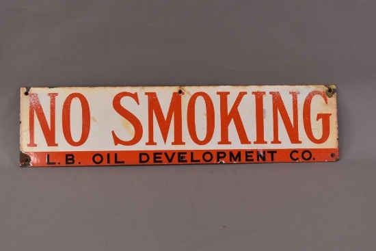 No Smoking L.B. Oil Co. Porcelain Sign