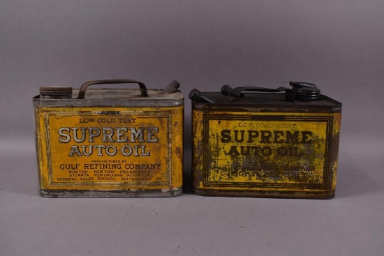 2-Gulf Supreme Motor Oil Cans