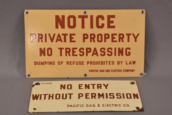 2-Pacific Gas & Electric Porcelain Signs