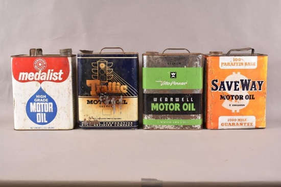 4-Two Gallon Motor Oil Metal Cans