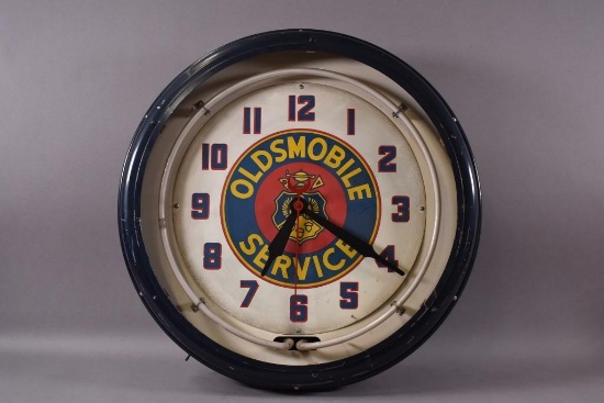 Oldsmobile Service w/ Crest Logo Neon Clock