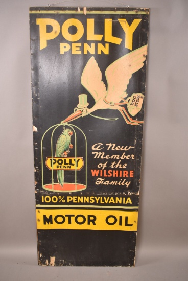 Polly Penn Motor Oil "A New Member of the Wilshire Family" Cardboard Sign