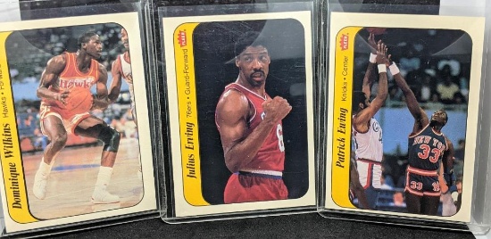 1986 Fleer Sticker Card Lot Patrick Ewing Julius Erving & Domonique Wilkins Ex+NrMint