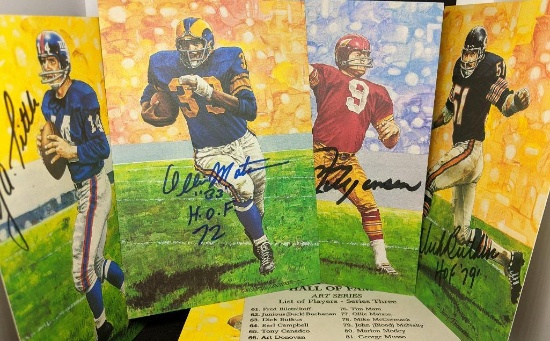 Pro Football HOF Art Series 3 w/ 4 Autographs Dick Butkis Sonny Jurgensen Tittle & Ollie Matson