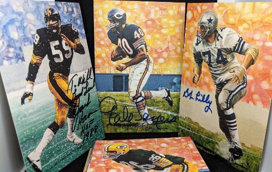 Pro Football HOF Art Series 4 w/ 3 Autographs Jack Ham Gale Sayers & Bob Lilly