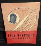 Jack Dempsey Autographed Restaurant Menu Broadway New York City