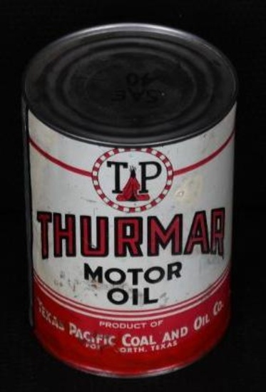 TP Texas Pacific Motor Oil One Quart Round Metal Can