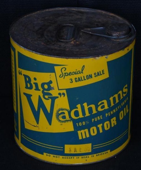 Big Wadhams Motor Oil 3 Gallon Round Metal Can