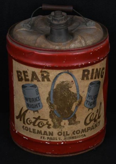 Bear Ring Motor Oil Five Gallon Round Metal Can