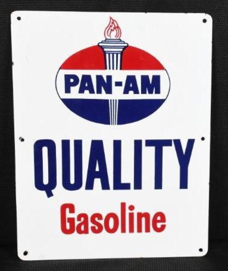 Pan-Am Quality Gasoline w/Logo Porcelain Pump Sign