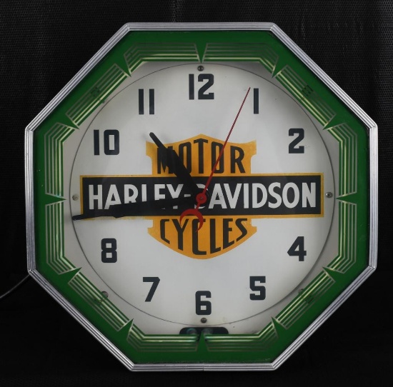 Original Harley Davidson Octagon Neon Clock Art, Antiques