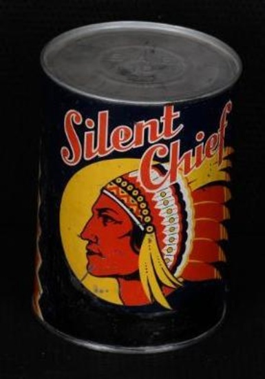 Silent Chief Motor Oil One Quart Round Metal Can w/Logo